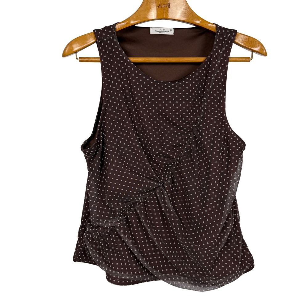 Rebellious Dreamer Womens 2X Brown Polka Dot Ruched Mesh Sleeveless Top